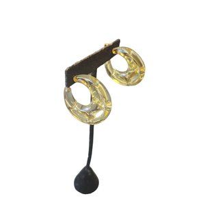 Vintage Signed Vogue Jewelry Yellow Lucite Hoop Earrings (A3007)
